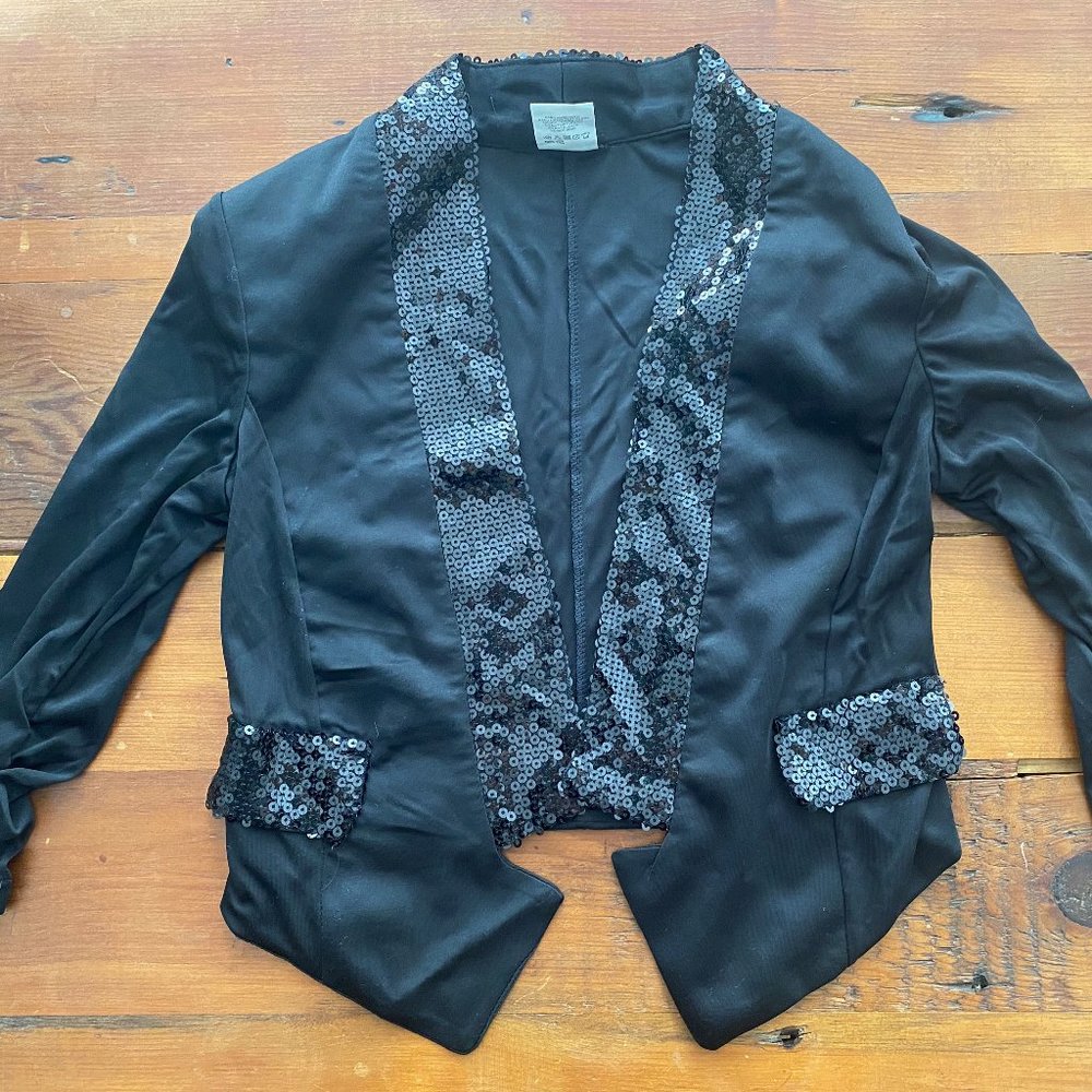 Girls' Costume Gallery Sequin Trim Black Tuxedo Jacket Sz MC (medium child)